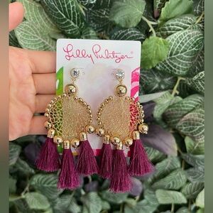 Lily Pulitzer| NEW Gold Metal Sea Dreamer in AMARENA CHERRY Tassel Boho Earings